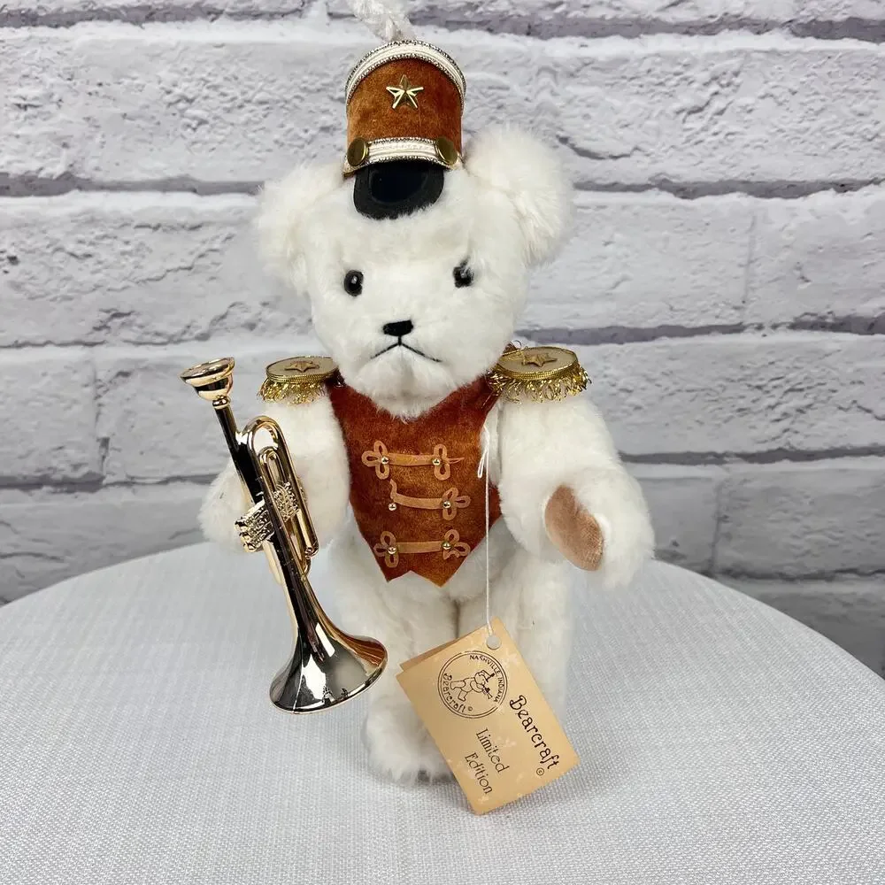 Bearcraft Joyce Ann Haughey White Bear‎ USA Band Horn Trumpet Jointed Plush 13